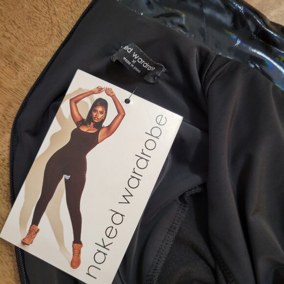 Naked Wardrobe The Vinyl Turtleneck Jumpsuit in Black Womens Sz XL Long sleeve - Picture 9 of 14